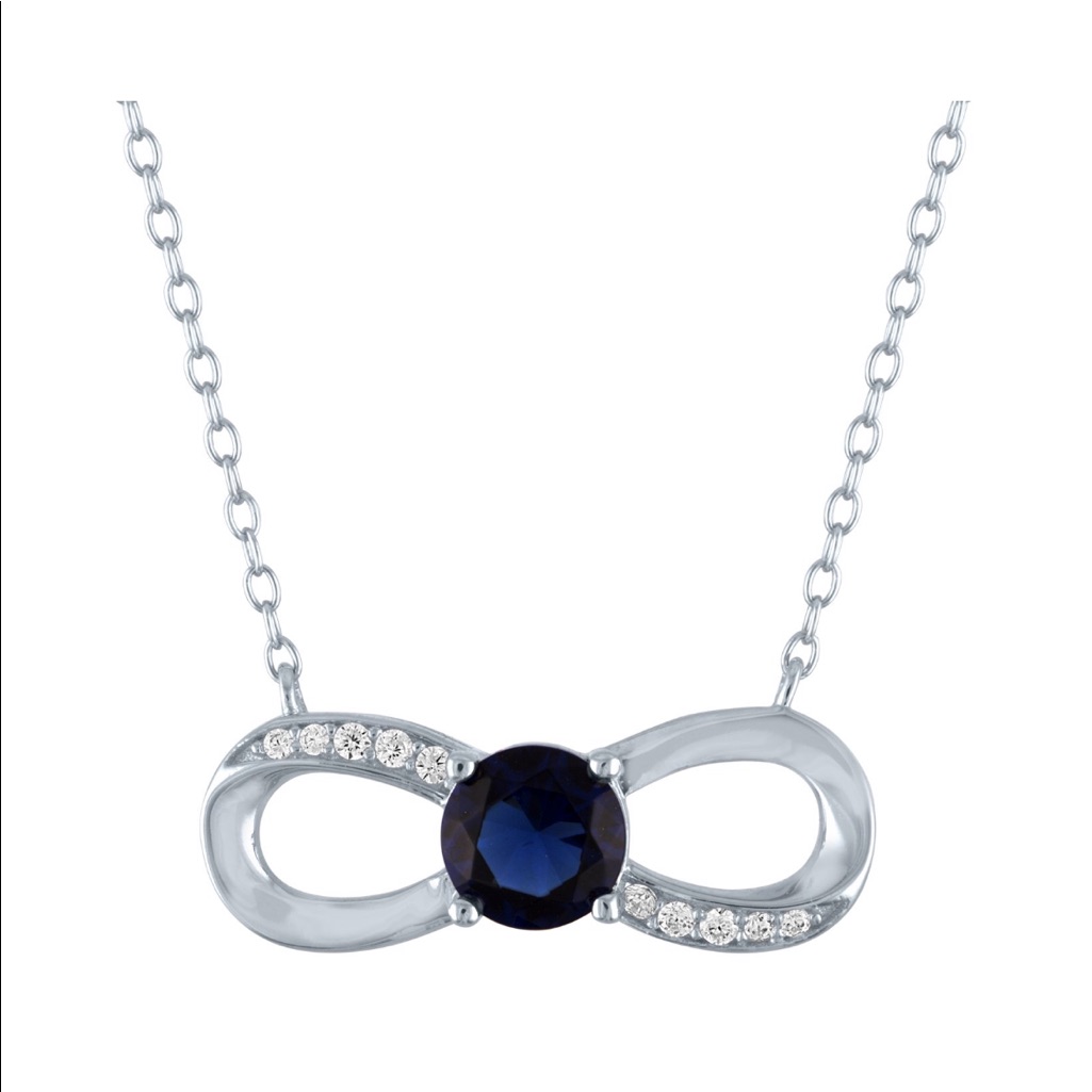 Simulated Blue Sapphire And Cz Sterling Silver Infinity Necklace 18 22$